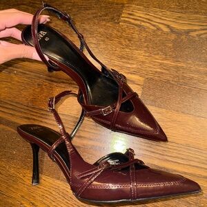 Zara Burgundy Pointed Toe Slingback Heels